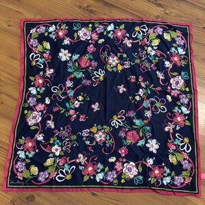 Vintage Scarves by Vera Bradley Silk Scarf, 33”x33.5” Blue  Pink Floral